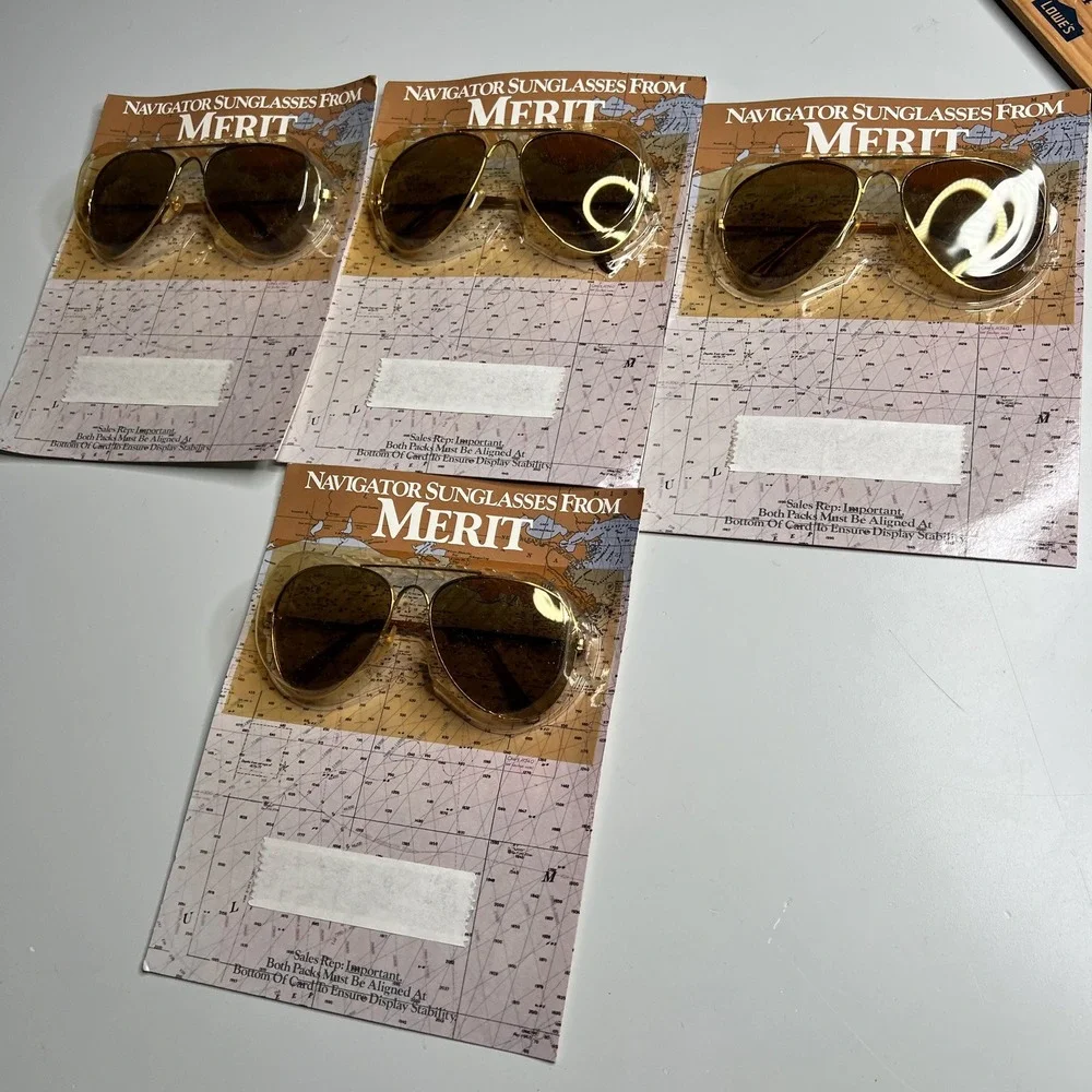 Vintage 1985 Merit Cigarettes Navigator Sunglasses Gold Aviator New Old Stock